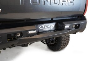Toyota Tundra Bumper - Rear - Addictive Desert Designs - Stealth Fighter - Hammered Black Powder Coat with Satin Black Aluminum Accent Panels - `22-`27